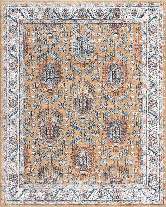 Mustard Yellow 7' 10 x 10' Nyla Rectangle Area Rug 100% Polypropylene Traditional Classic Carpet for Living Room, Kitchen, Bedroom, Dining, Office for Sale at Rug Engine