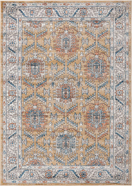 Mustard Yellow 6' x 9' Nyla Rectangle Area Rug 100% Polypropylene Traditional Classic Carpet for Living Room, Kitchen, Bedroom, Dining, Office for Sale at Rug Engine