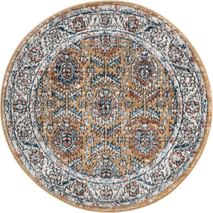 Mustard Yellow 3' 3 x 3' 3 Nyla Round Area Rug 100% Polypropylene Traditional Classic Carpet for Living Room, Kitchen, Bedroom, Dining, Office for Sale at Rug Engine