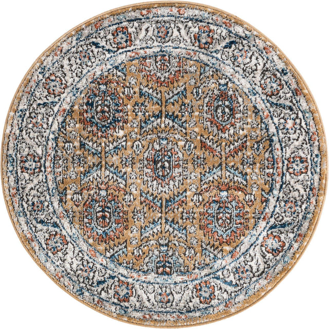 Mustard Yellow 3' 3 x 3' 3 Nyla Round Area Rug 100% Polypropylene Traditional Classic Carpet for Living Room, Kitchen, Bedroom, Dining, Office for Sale at Rug Engine