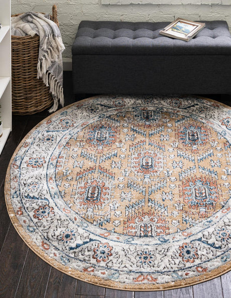 Mustard Yellow 10' x 10' Nyla Round Area Rug 100% Polypropylene Traditional Classic Carpet for Living Room, Kitchen, Bedroom, Dining, Office for Sale at Rug Engine