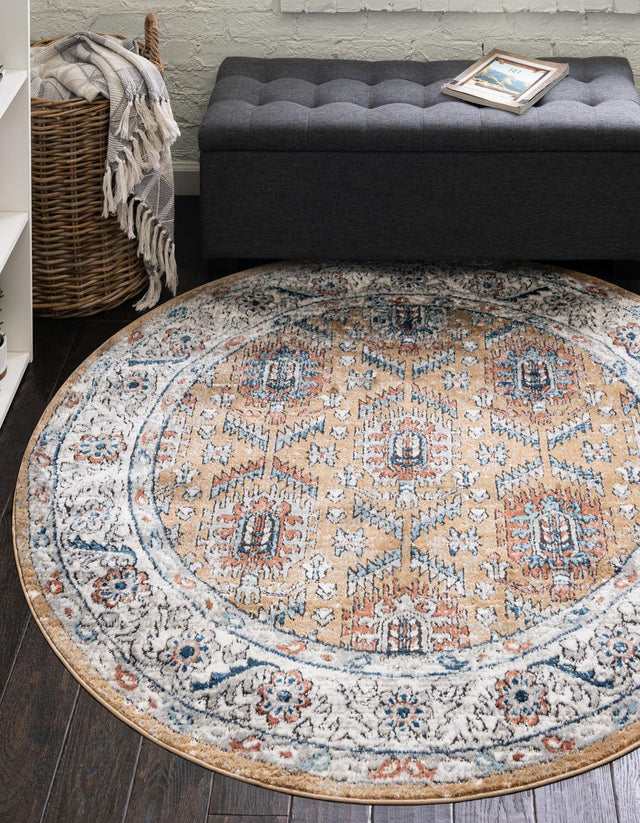 Mustard Yellow 10' x 10' Nyla Round Area Rug 100% Polypropylene Traditional Classic Carpet for Living Room, Kitchen, Bedroom, Dining, Office for Sale at Rug Engine
