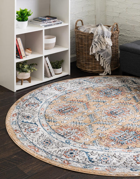 Mustard Yellow 3' 3 x 3' 3 Nyla Round Area Rug 100% Polypropylene Traditional Classic Carpet for Living Room, Kitchen, Bedroom, Dining, Office for Sale at Rug Engine