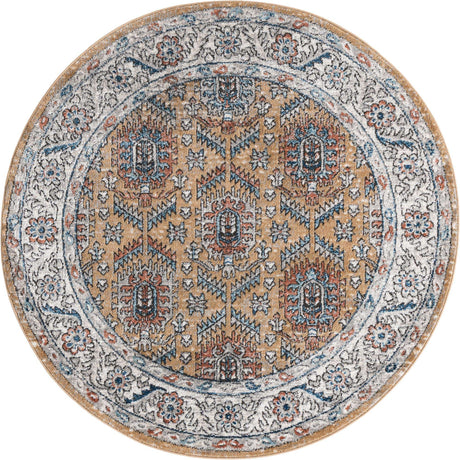 Mustard Yellow 5' 3 x 5' 3 Nyla Round Area Rug 100% Polypropylene Traditional Classic Carpet for Living Room, Kitchen, Bedroom, Dining, Office for Sale at Rug Engine