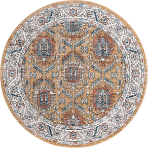Mustard Yellow 7' x 7' Nyla Round Area Rug 100% Polypropylene Traditional Classic Carpet for Living Room, Kitchen, Bedroom, Dining, Office for Sale at Rug Engine