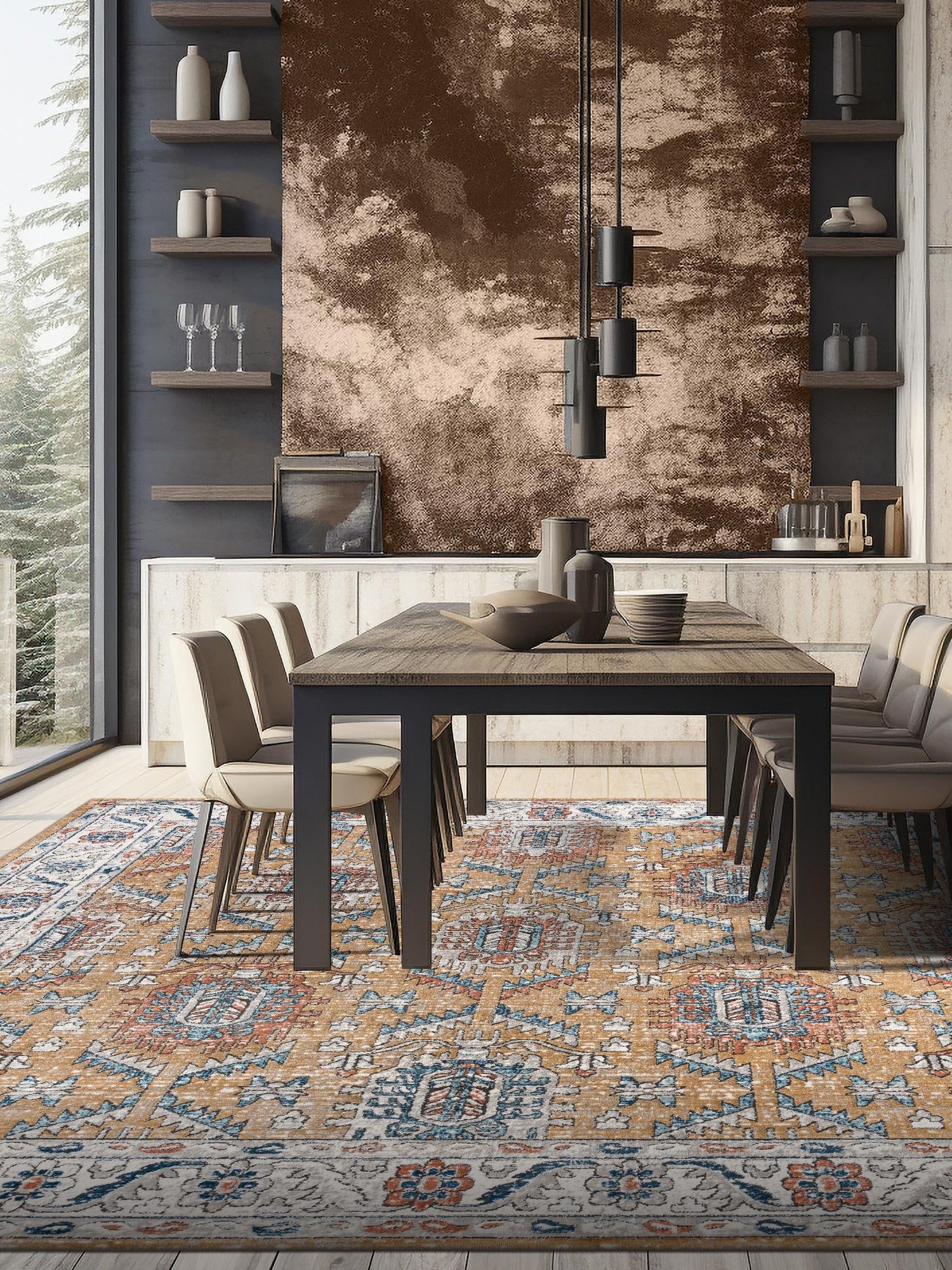 Mustard Yellow 10' x 10' Nyla Square Area Rug 100% Polypropylene Traditional Classic Carpet for Living Room, Kitchen, Bedroom, Dining, Office for Sale at Rug Engine