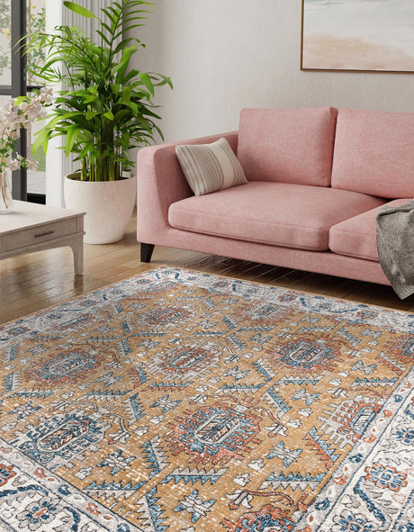 Mustard Yellow 11' 10 x 11' 10 Nyla Square Area Rug 100% Polypropylene Traditional Classic Carpet for Living Room, Kitchen, Bedroom, Dining, Office for Sale at Rug Engine