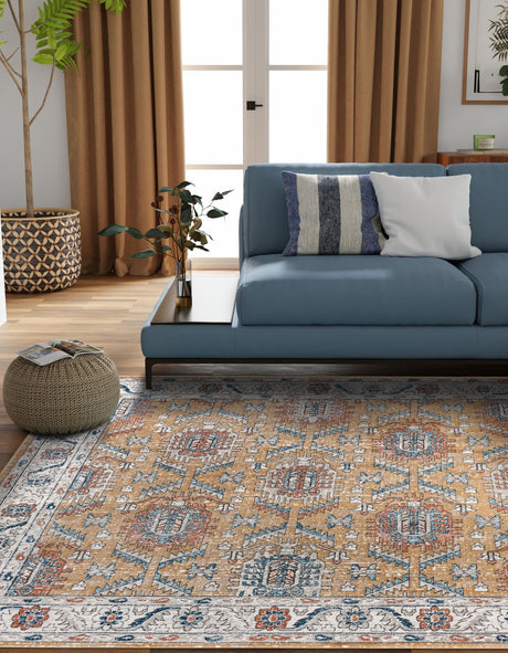 Mustard Yellow 10' x 10' Nyla Square Area Rug 100% Polypropylene Traditional Classic Carpet for Living Room, Kitchen, Bedroom, Dining, Office for Sale at Rug Engine