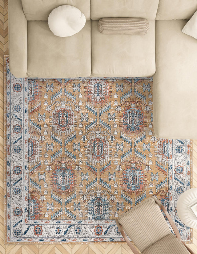 Mustard Yellow 11' 10 x 11' 10 Nyla Square Area Rug 100% Polypropylene Traditional Classic Carpet for Living Room, Kitchen, Bedroom, Dining, Office for Sale at Rug Engine