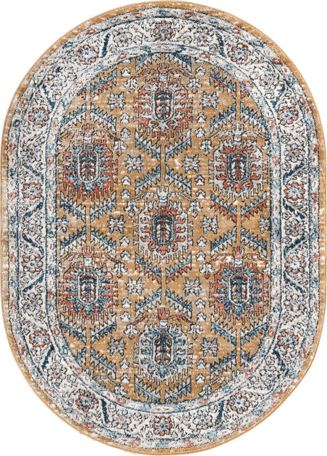Mustard Yellow 4' x 6' Nyla Oval Area Rug 100% Polypropylene Traditional Classic Carpet for Living Room, Kitchen, Bedroom, Dining, Office for Sale at Rug Engine