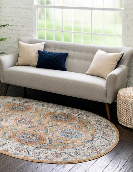 Mustard Yellow 4' x 6' Nyla Oval Area Rug 100% Polypropylene Traditional Classic Carpet for Living Room, Kitchen, Bedroom, Dining, Office for Sale at Rug Engine