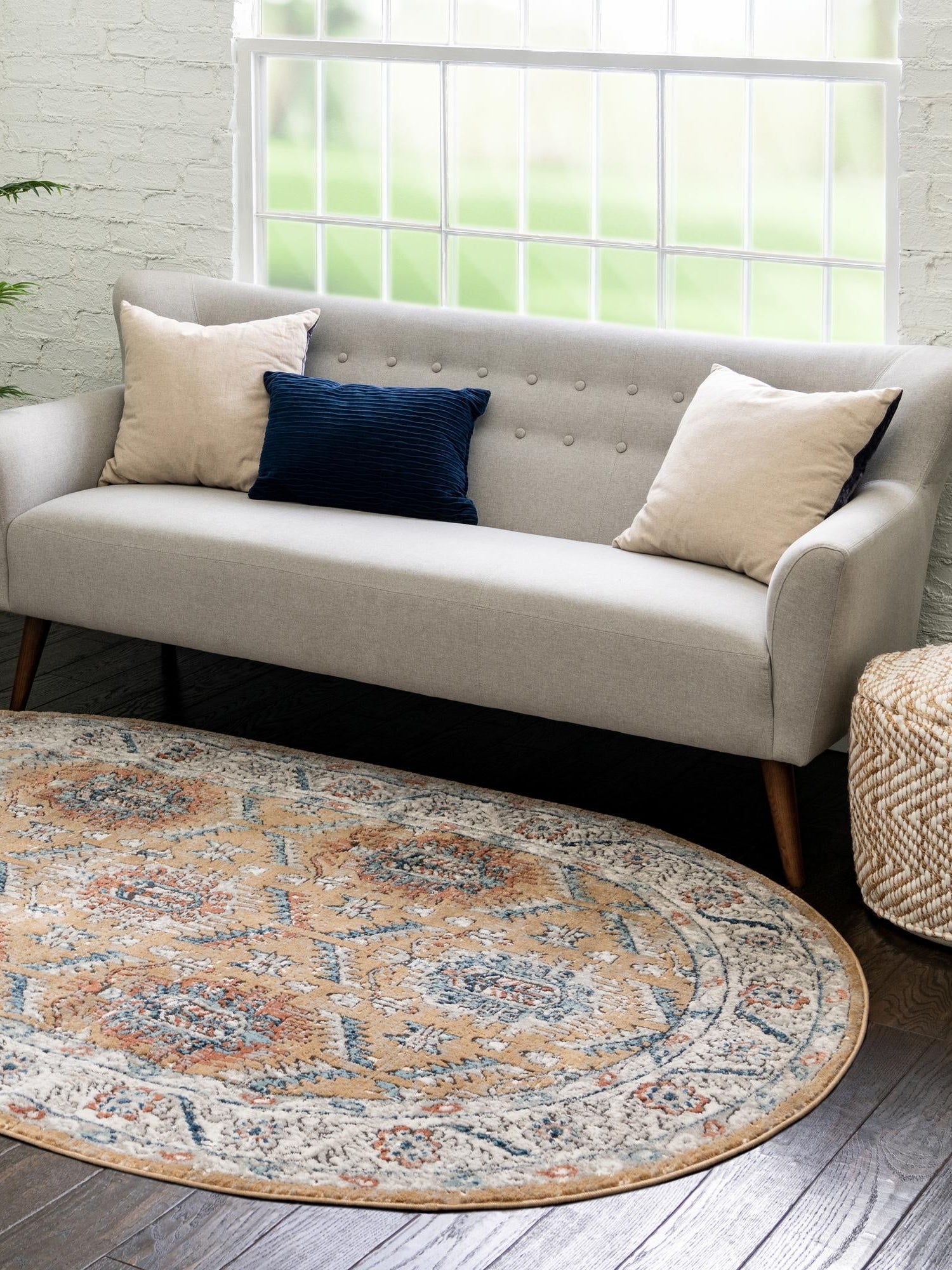 Mustard Yellow 7' 10 x 10' Nyla Oval Area Rug 100% Polypropylene Traditional Classic Carpet for Living Room, Kitchen, Bedroom, Dining, Office for Sale at Rug Engine