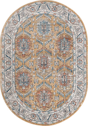 Mustard Yellow 5' 3 x 8' Nyla Oval Area Rug 100% Polypropylene Traditional Classic Carpet for Living Room, Kitchen, Bedroom, Dining, Office for Sale at Rug Engine