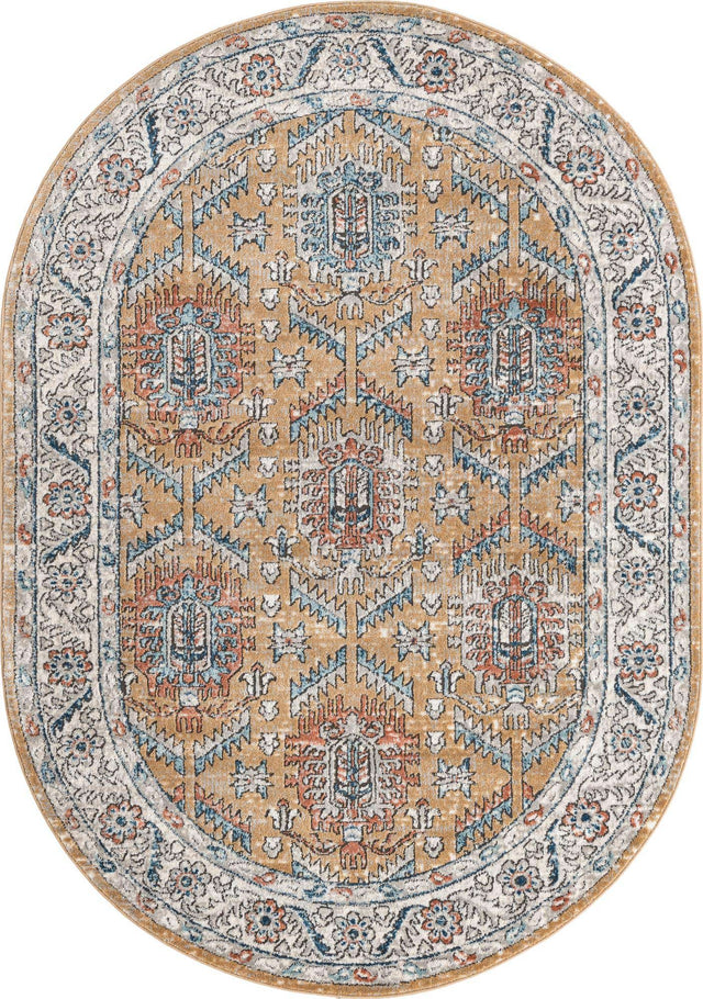 Mustard Yellow 5' 3 x 8' Nyla Oval Area Rug 100% Polypropylene Traditional Classic Carpet for Living Room, Kitchen, Bedroom, Dining, Office for Sale at Rug Engine