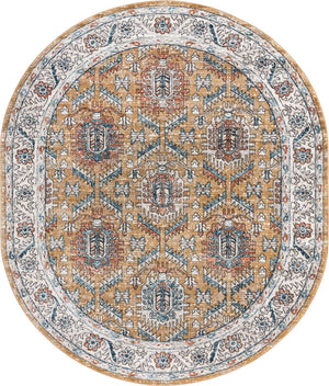 Mustard Yellow 7' 10 x 10' Nyla Oval Area Rug 100% Polypropylene Traditional Classic Carpet for Living Room, Kitchen, Bedroom, Dining, Office for Sale at Rug Engine
