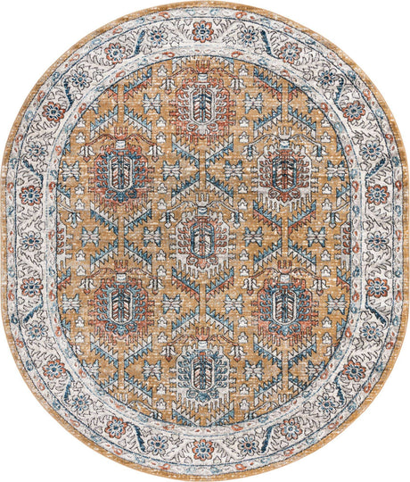 Mustard Yellow 7' 10 x 10' Nyla Oval Area Rug 100% Polypropylene Traditional Classic Carpet for Living Room, Kitchen, Bedroom, Dining, Office for Sale at Rug Engine
