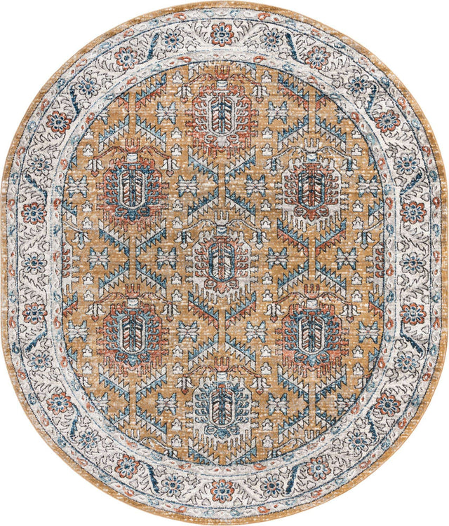 Mustard Yellow 7' 10 x 10' Nyla Oval Area Rug 100% Polypropylene Traditional Classic Carpet for Living Room, Kitchen, Bedroom, Dining, Office for Sale at Rug Engine