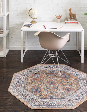 Mustard Yellow 7' x 7' Nyla Octagon Area Rug 100% Polypropylene Traditional Classic Carpet for Living Room, Kitchen, Bedroom, Dining, Office for Sale at Rug Engine