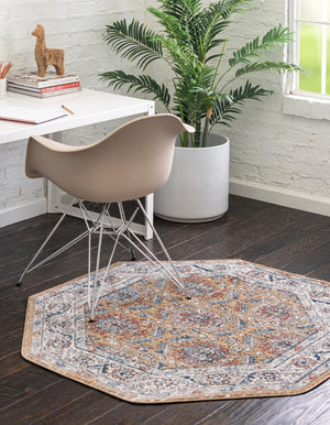 Mustard Yellow 4' x 4' Nyla Octagon Area Rug 100% Polypropylene Traditional Classic Carpet for Living Room, Kitchen, Bedroom, Dining, Office for Sale at Rug Engine
