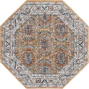 Mustard Yellow 4' x 4' Nyla Octagon Area Rug 100% Polypropylene Traditional Classic Carpet for Living Room, Kitchen, Bedroom, Dining, Office for Sale at Rug Engine