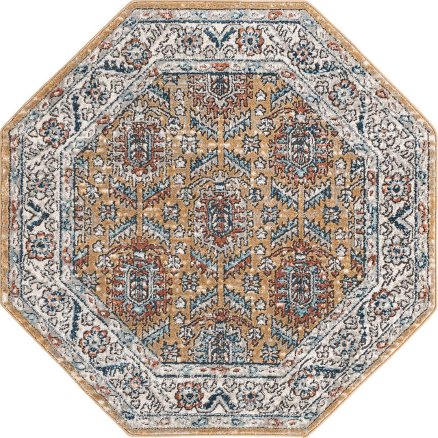 Mustard Yellow 4' x 4' Nyla Octagon Area Rug 100% Polypropylene Traditional Classic Carpet for Living Room, Kitchen, Bedroom, Dining, Office for Sale at Rug Engine