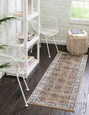 Mustard Yellow 2' x 6' Nyla Runner Area Rug 100% Polypropylene Traditional Classic Carpet for Living Room, Kitchen, Bedroom, Dining, Office for Sale at Rug Engine