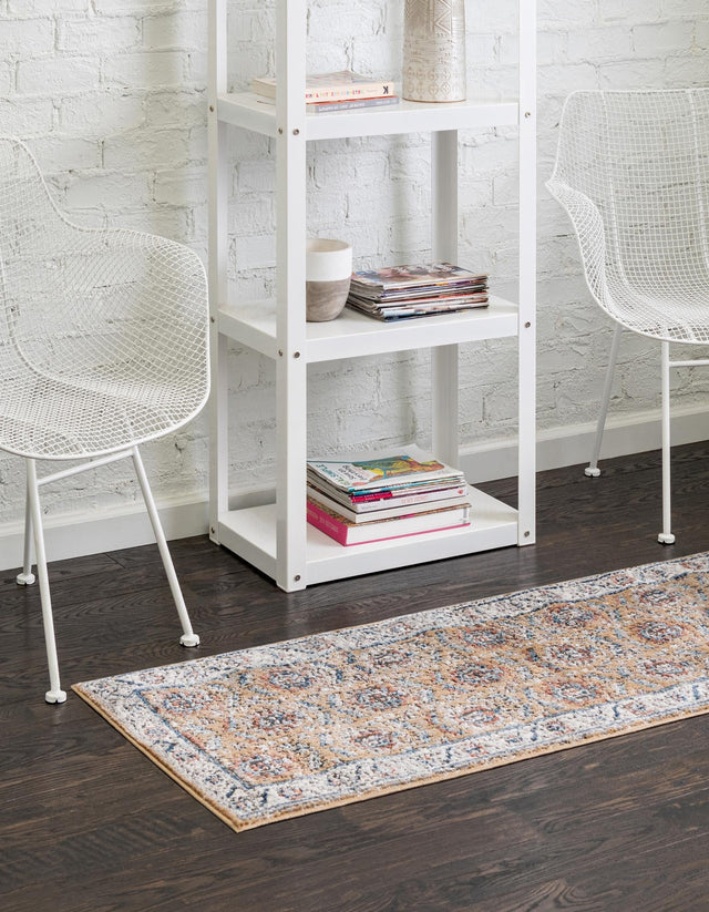 Mustard Yellow 2' x 8' Nyla Runner Area Rug 100% Polypropylene Traditional Classic Carpet for Living Room, Kitchen, Bedroom, Dining, Office for Sale at Rug Engine