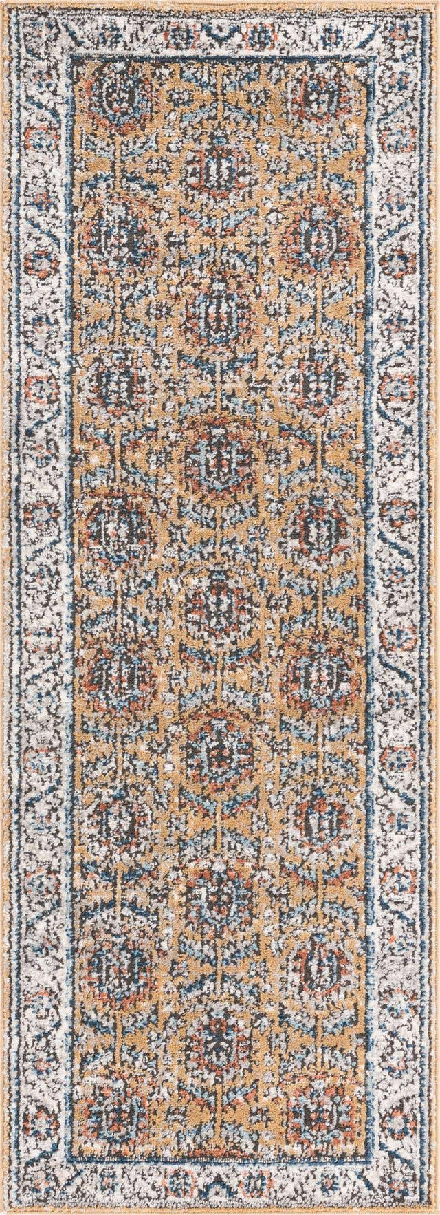 Mustard Yellow 2' x 6' Nyla Runner Area Rug 100% Polypropylene Traditional Classic Carpet for Living Room, Kitchen, Bedroom, Dining, Office for Sale at Rug Engine