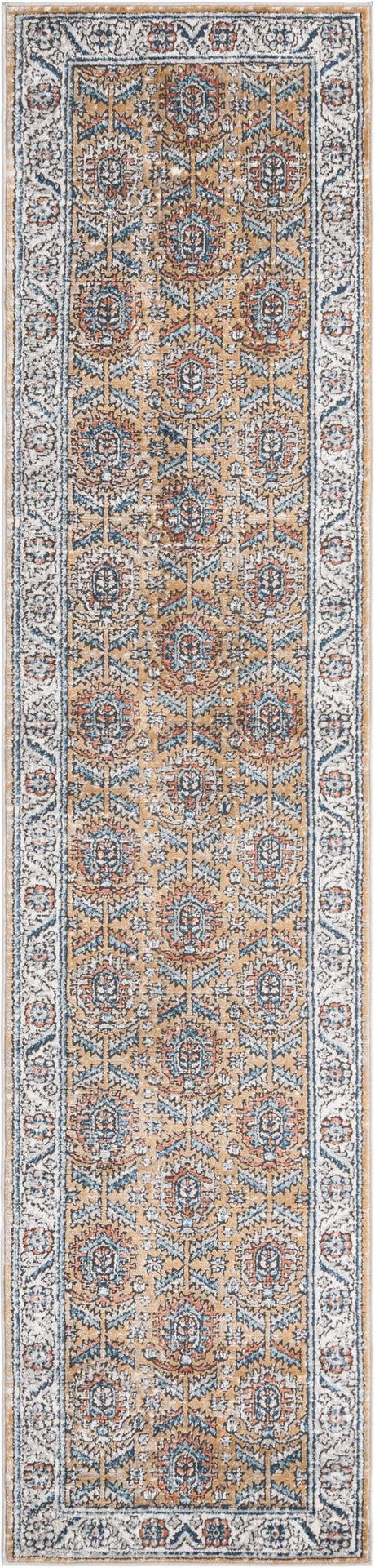 Mustard Yellow 2' 7 x 12' Nyla Runner Area Rug 100% Polypropylene Traditional Classic Carpet for Living Room, Kitchen, Bedroom, Dining, Office for Sale at Rug Engine