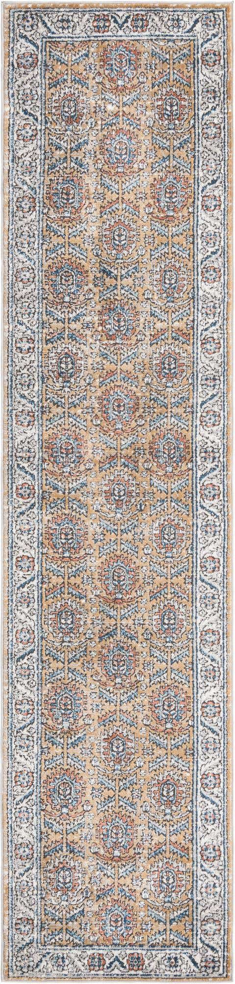 Mustard Yellow 2' 7 x 12' Nyla Runner Area Rug 100% Polypropylene Traditional Classic Carpet for Living Room, Kitchen, Bedroom, Dining, Office for Sale at Rug Engine