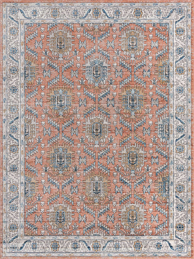 Salmon Pink 10' x 14' Nyla Rectangle Area Rug 100% Polypropylene Traditional Classic Carpet for Living Room, Kitchen, Bedroom, Dining, Office for Sale at Rug Engine