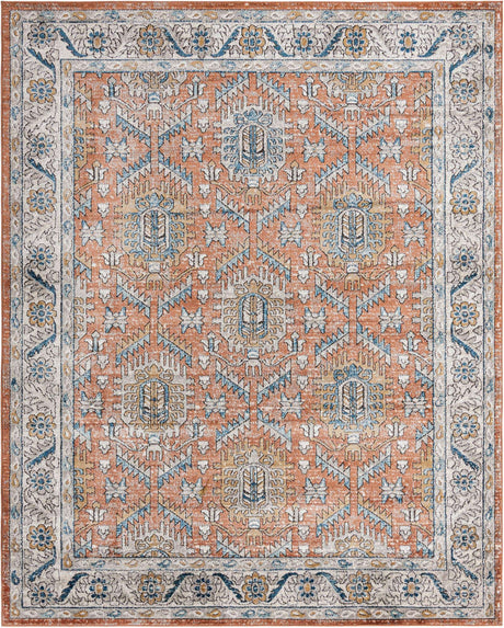 Salmon Pink 7' 10 x 10' Nyla Rectangle Area Rug 100% Polypropylene Traditional Classic Carpet for Living Room, Kitchen, Bedroom, Dining, Office for Sale at Rug Engine