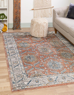 Salmon Pink 10' x 14' Nyla Rectangle Area Rug 100% Polypropylene Traditional Classic Carpet for Living Room, Kitchen, Bedroom, Dining, Office for Sale at Rug Engine