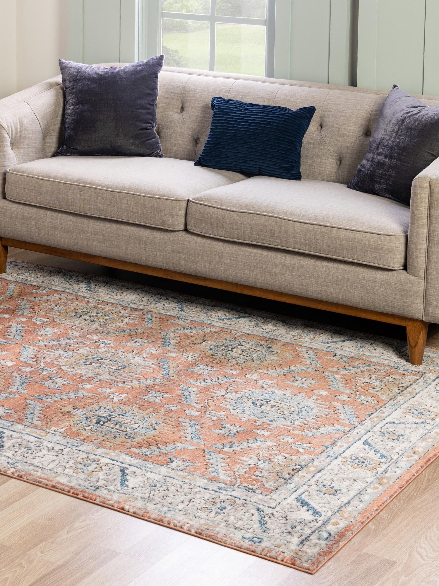 Salmon Pink 3' 3 x 5' 3 Nyla Rectangle Area Rug 100% Polypropylene Traditional Classic Carpet for Living Room, Kitchen, Bedroom, Dining, Office for Sale at Rug Engine