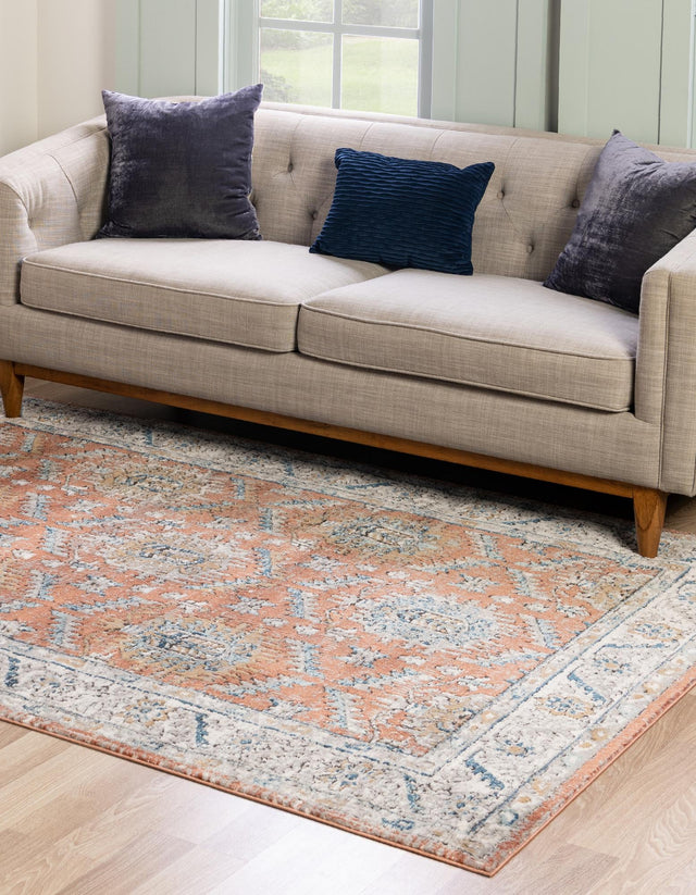 Salmon Pink 6' x 9' Nyla Rectangle Area Rug 100% Polypropylene Traditional Classic Carpet for Living Room, Kitchen, Bedroom, Dining, Office for Sale at Rug Engine