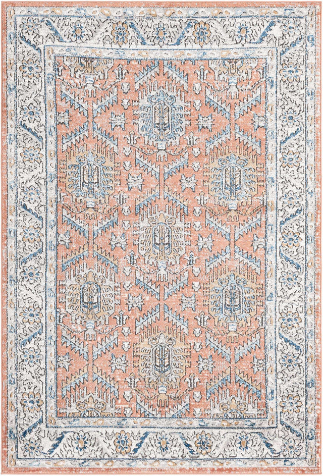 Salmon Pink 5' 3 x 8' Nyla Rectangle Area Rug 100% Polypropylene Traditional Classic Carpet for Living Room, Kitchen, Bedroom, Dining, Office for Sale at Rug Engine