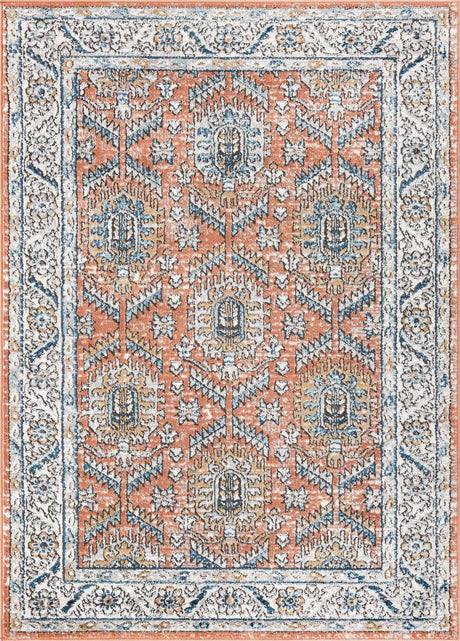 Salmon Pink 4' x 6' Nyla Rectangle Area Rug 100% Polypropylene Traditional Classic Carpet for Living Room, Kitchen, Bedroom, Dining, Office for Sale at Rug Engine