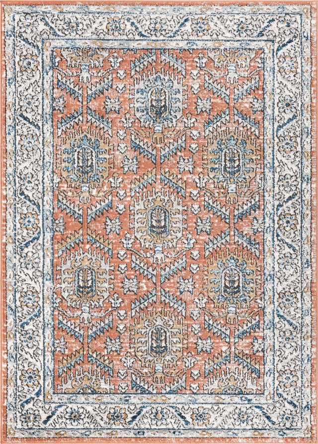 Salmon Pink 4' x 6' Nyla Rectangle Area Rug 100% Polypropylene Traditional Classic Carpet for Living Room, Kitchen, Bedroom, Dining, Office for Sale at Rug Engine