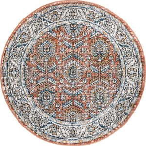 Salmon Pink 3' 3 x 3' 3 Nyla Round Area Rug 100% Polypropylene Traditional Classic Carpet for Living Room, Kitchen, Bedroom, Dining, Office for Sale at Rug Engine
