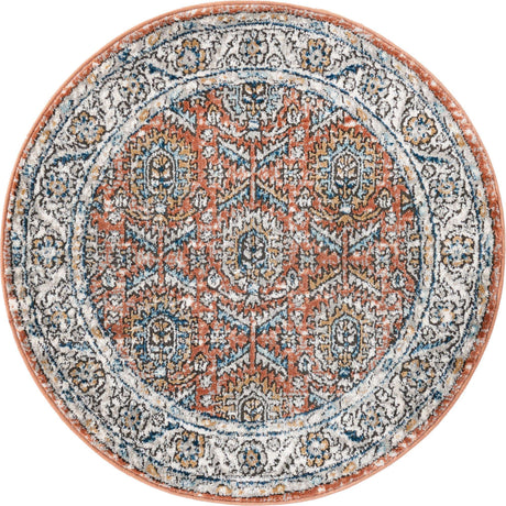 Salmon Pink 3' 3 x 3' 3 Nyla Round Area Rug 100% Polypropylene Traditional Classic Carpet for Living Room, Kitchen, Bedroom, Dining, Office for Sale at Rug Engine