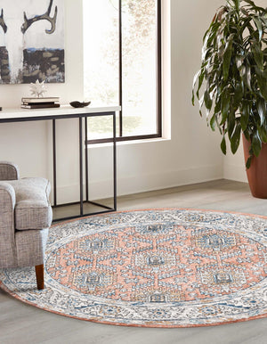 Salmon Pink 3' 3 x 3' 3 Nyla Round Area Rug 100% Polypropylene Traditional Classic Carpet for Living Room, Kitchen, Bedroom, Dining, Office for Sale at Rug Engine