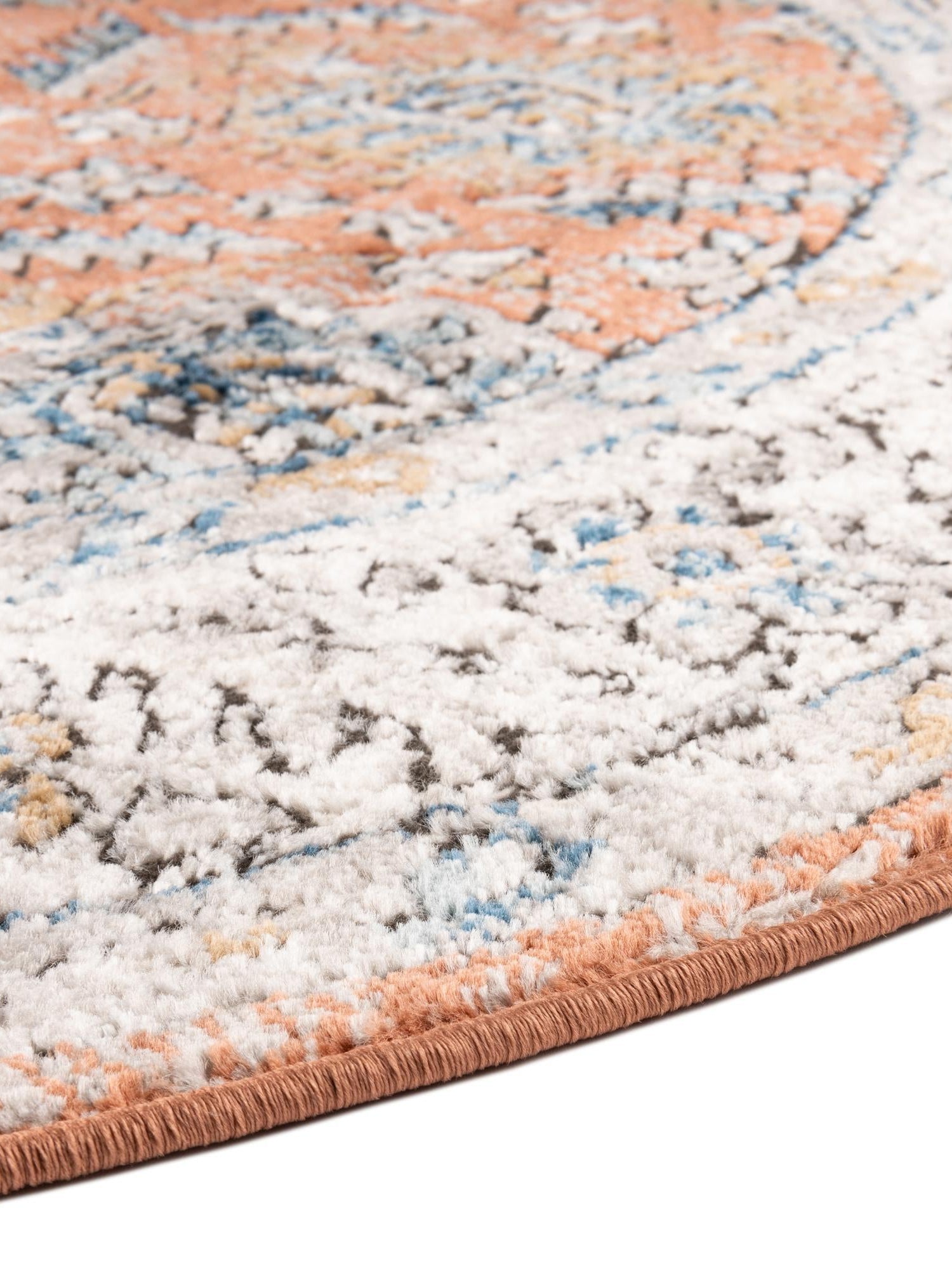Salmon Pink 7' x 7' Nyla Round Area Rug 100% Polypropylene Traditional Classic Carpet for Living Room, Kitchen, Bedroom, Dining, Office for Sale at Rug Engine