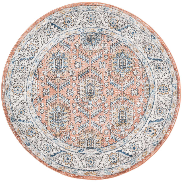 Salmon Pink 5' 3 x 5' 3 Nyla Round Area Rug 100% Polypropylene Traditional Classic Carpet for Living Room, Kitchen, Bedroom, Dining, Office for Sale at Rug Engine