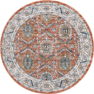 Salmon Pink 7' x 7' Nyla Round Area Rug 100% Polypropylene Traditional Classic Carpet for Living Room, Kitchen, Bedroom, Dining, Office for Sale at Rug Engine