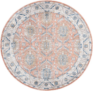 Salmon Pink 10' x 10' Nyla Round Area Rug 100% Polypropylene Traditional Classic Carpet for Living Room, Kitchen, Bedroom, Dining, Office for Sale at Rug Engine