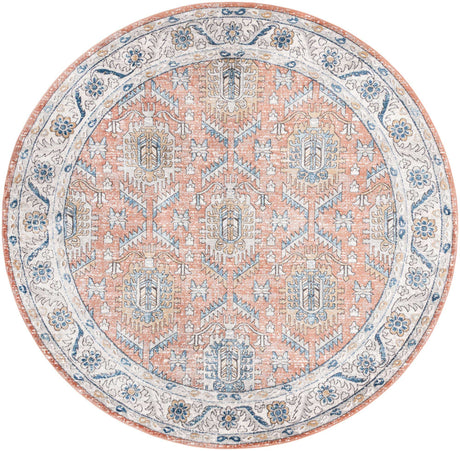 Salmon Pink 10' x 10' Nyla Round Area Rug 100% Polypropylene Traditional Classic Carpet for Living Room, Kitchen, Bedroom, Dining, Office for Sale at Rug Engine
