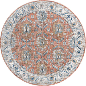 Salmon Pink 12' x 12' Nyla Round Area Rug 100% Polypropylene Traditional Classic Carpet for Living Room, Kitchen, Bedroom, Dining, Office for Sale at Rug Engine