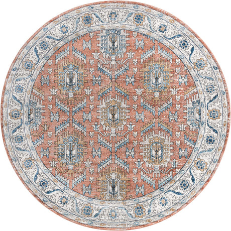 Salmon Pink 12' x 12' Nyla Round Area Rug 100% Polypropylene Traditional Classic Carpet for Living Room, Kitchen, Bedroom, Dining, Office for Sale at Rug Engine