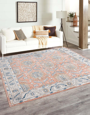 Salmon Pink 11' 10 x 11' 10 Nyla Square Area Rug 100% Polypropylene Traditional Classic Carpet for Living Room, Kitchen, Bedroom, Dining, Office for Sale at Rug Engine