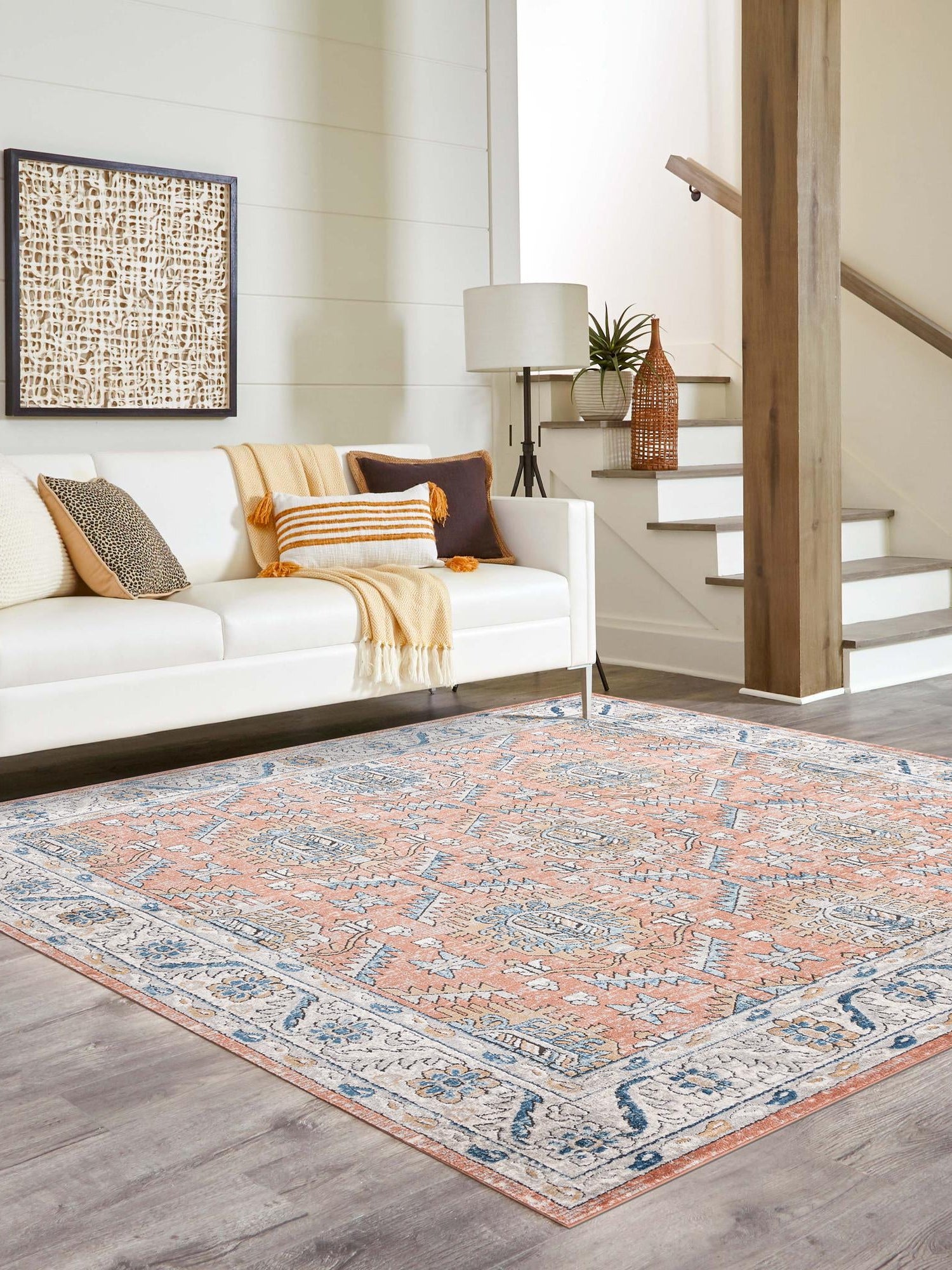 Salmon Pink 11' 10 x 11' 10 Nyla Square Area Rug 100% Polypropylene Traditional Classic Carpet for Living Room, Kitchen, Bedroom, Dining, Office for Sale at Rug Engine